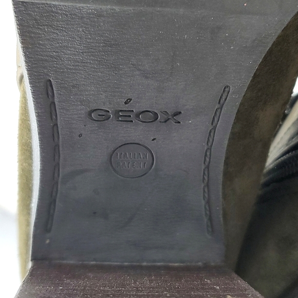 GEOX Respira Leather Ankle Strap Heeled Boots Olive Green Size 10 - Picture 9 of 16